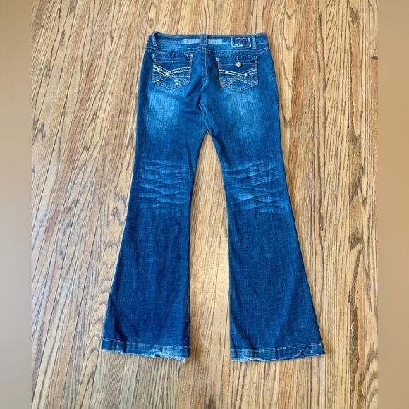 VTG 2000s y2K Hydraulic Metro Low Rise Flare jeans Dark Whisker Stretch 11/12 - Picture 2 of 12